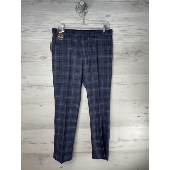 Murano Pants Mens 32x29 Blue Alex Slim Fit Plaid Flat Front Stretch Dress Slacks - Picture 1 of 14
